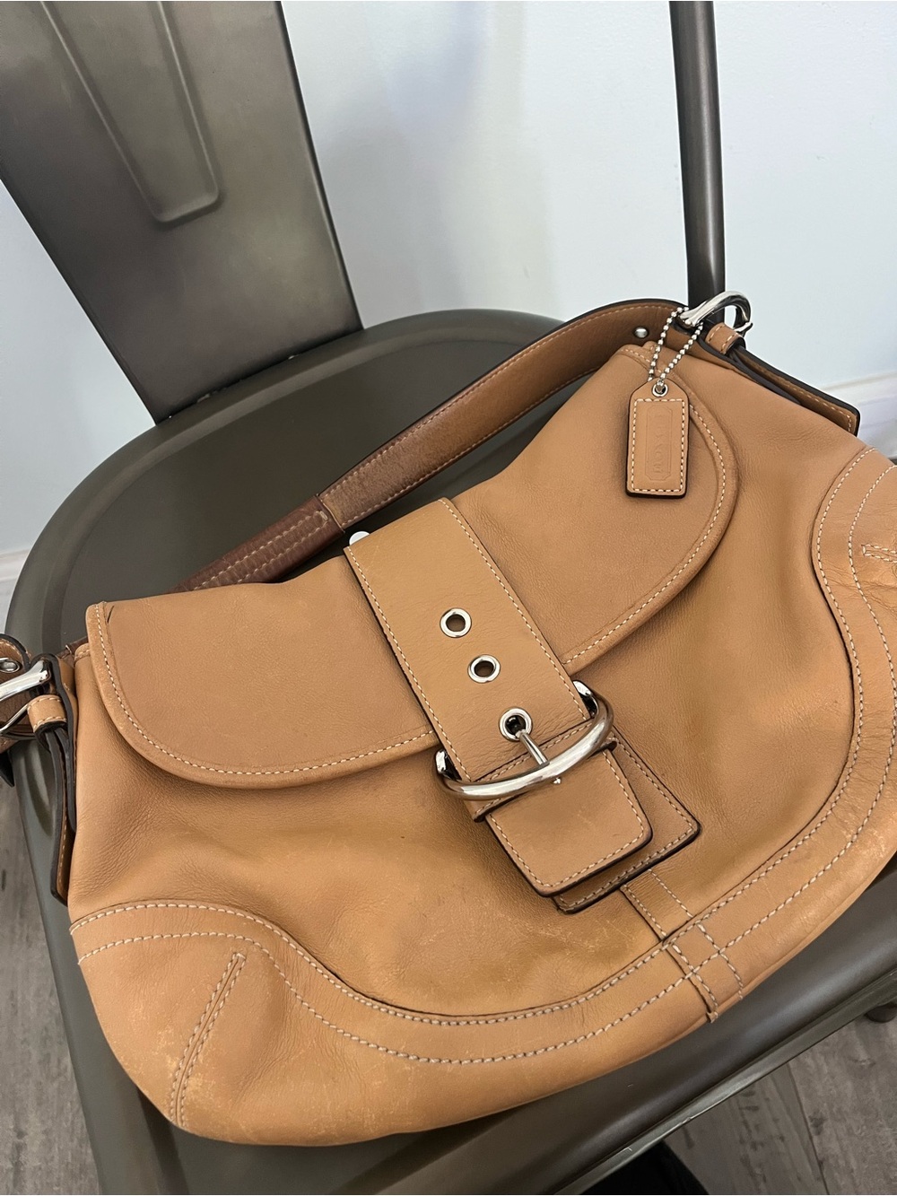 Coach Vintage Soho Leather Buckle Flap Shoulder Bag in Tan